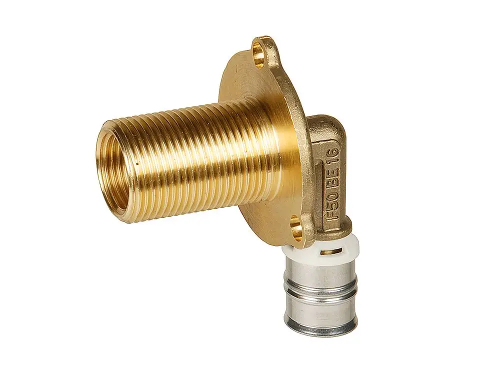 Messingadapter mit einem Außengewinde und einem Schlauchanschluss, hergestellt von Fränkische. Verfügbar für verschiedene Rohrgrößen.